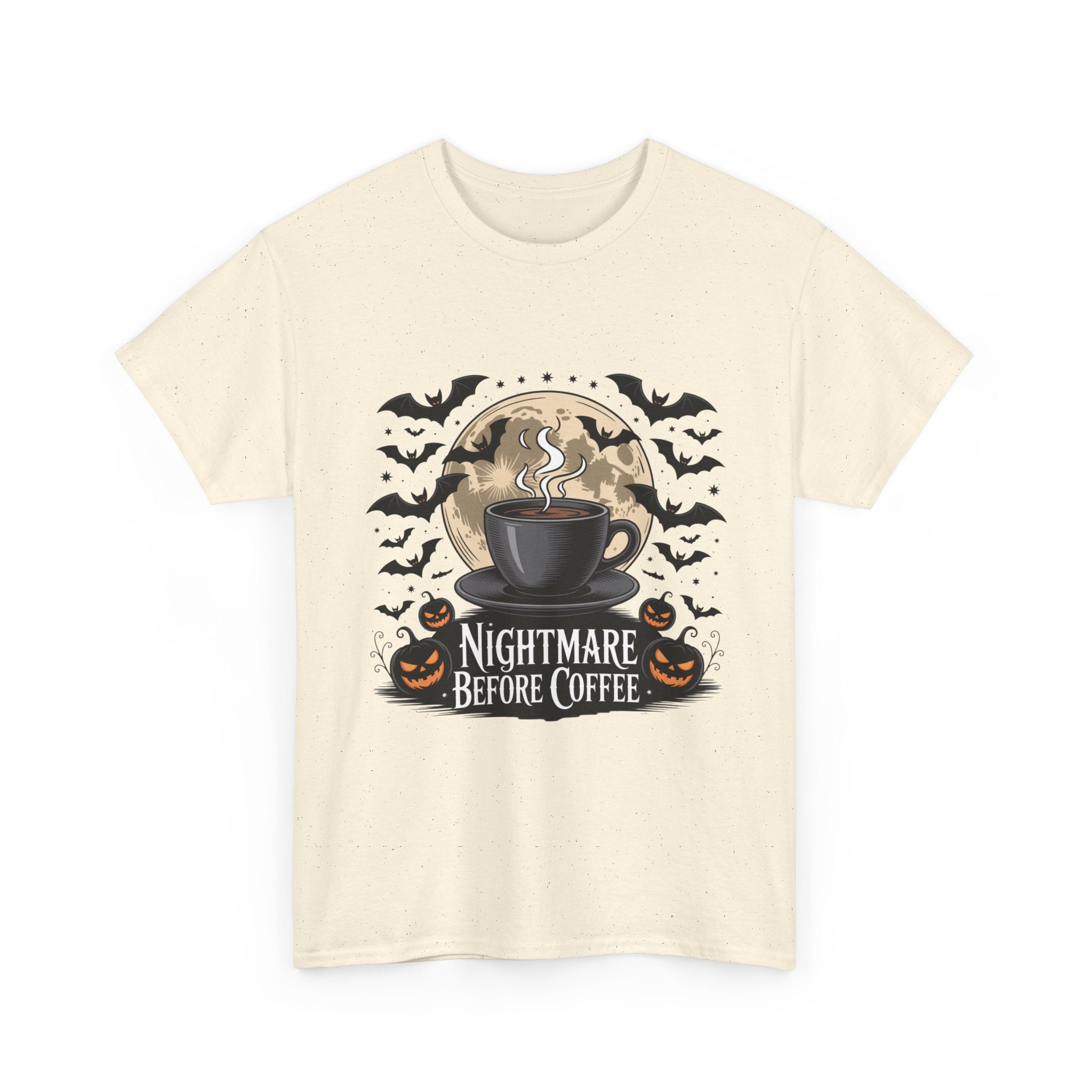 Unisex Heavy Cotton Tee - Nightmare Before Coffee Shirt, Halloween T-Shirt, Gift for Coffee Lovers, Spooky Apparel, Jack-O-Lantern Theme