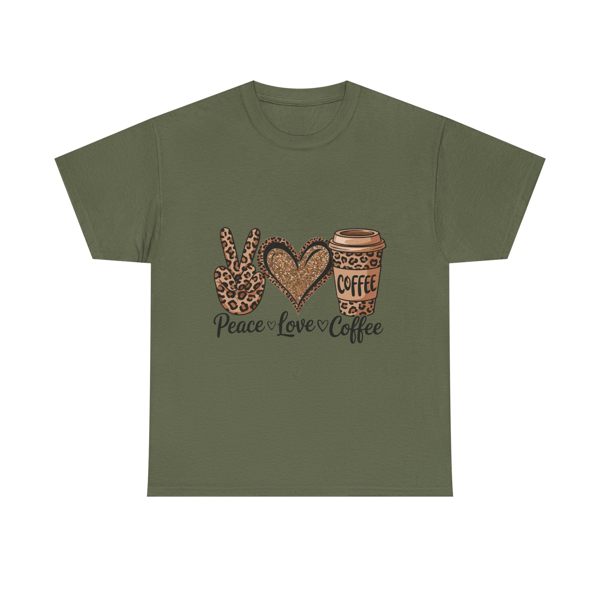 Peace, Love, Coffee Unisex Tee | Cozy Graphic Tee for Coffee Lovers
