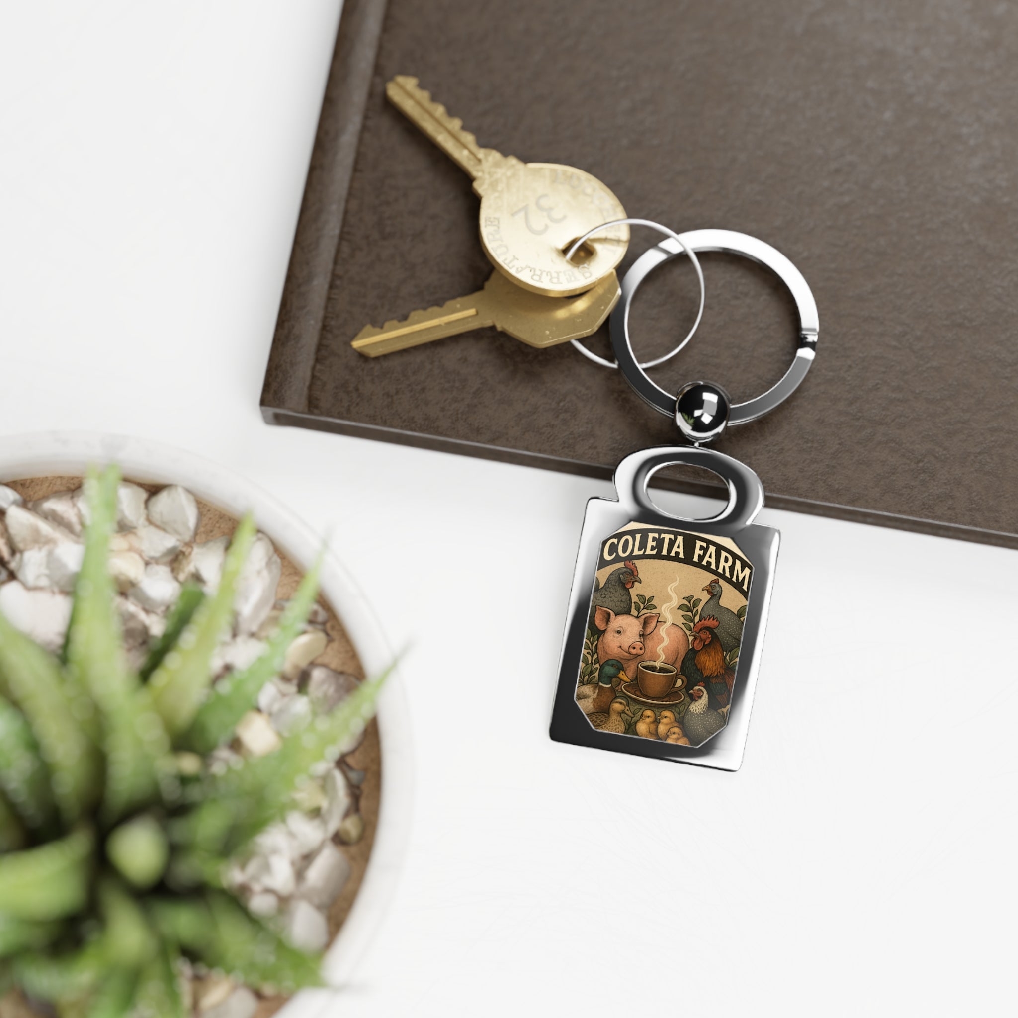 Rectangle Photo Keyring - Customizable Keychain, Farm Theme Keepsake, Unique Gift, Personalized Keyring, Cute Animal Design